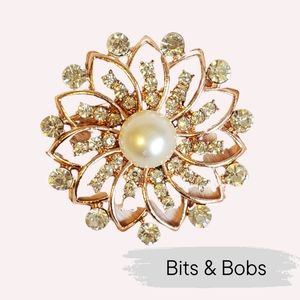 Rose Gold Crystal Pearl Brooch Pin